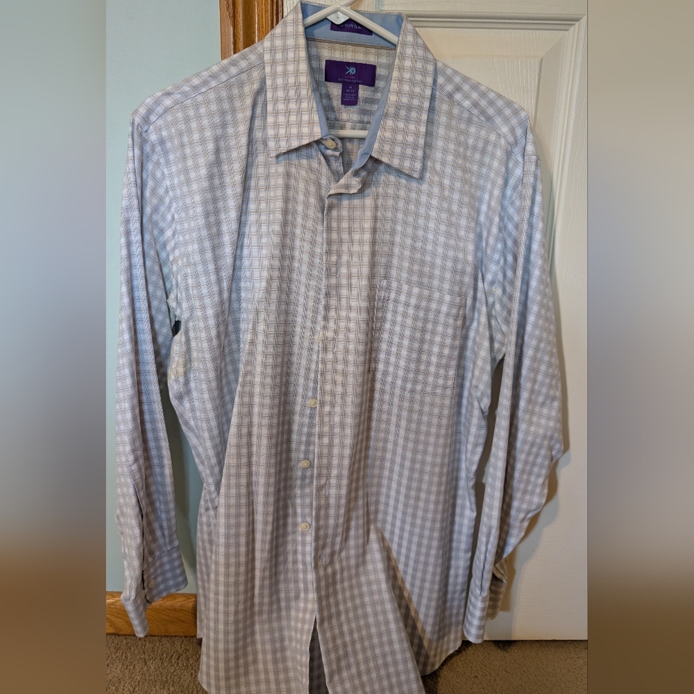 Egara Light Blue Egyptian Cotton Checkered Button Down Shirt
